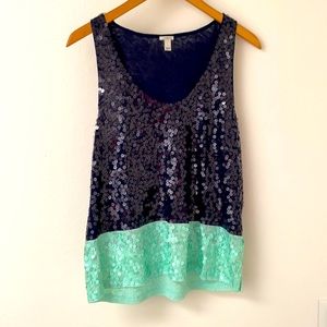 J Crew blue sequined tank sz M